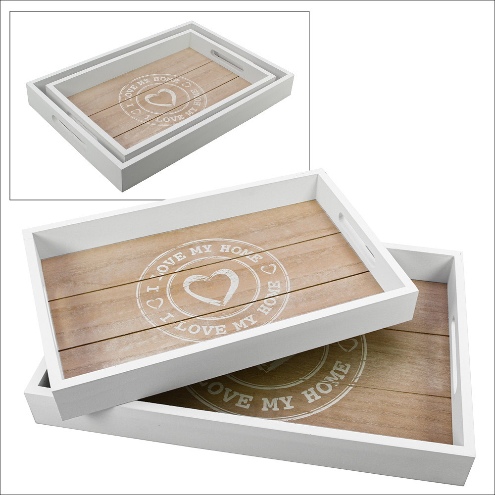 Naturfarbenes Holz-Tablett, 2er Set, Formate ca. 34 x 25 cm und 28 x 20 cm main product photo