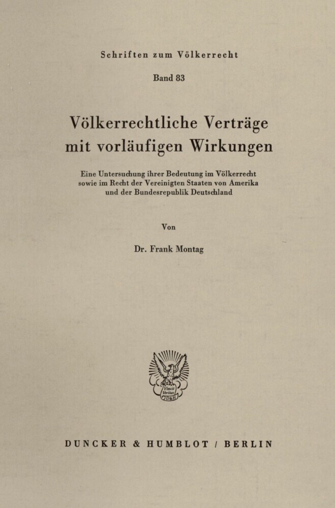 Völkerrechtliche Verträge mit vorläufigen Wirkungen. main product photo