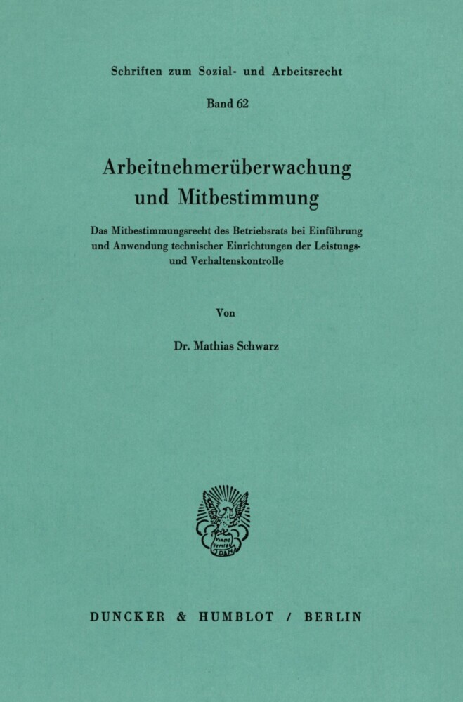 Arbeitnehmerüberwachung und Mitbestimmung. main product photo