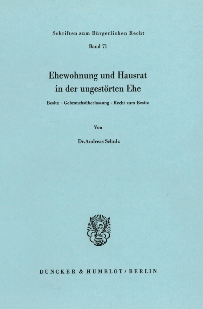 Ehewohnung und Hausrat in der ungestörten Ehe. main product photo