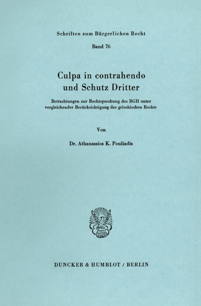 Culpa in contrahendo und Schutz Dritter. main product photo