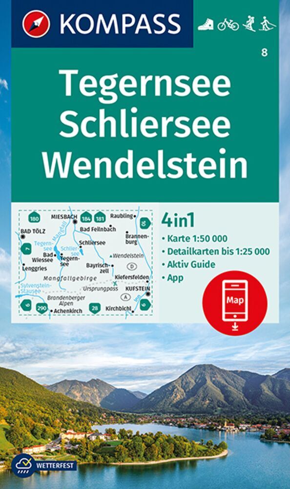 KOMPASS Wanderkarte 8 Tegernsee, Schliersee, Wendelstein 1:50.000 main product photo