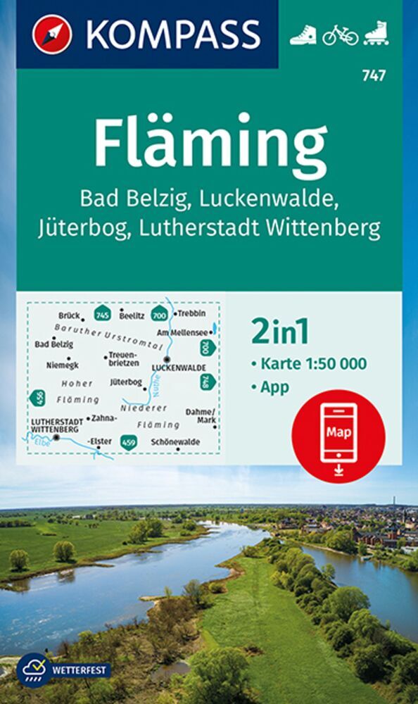 KOMPASS Wanderkarte 747 Fläming, Bad Belzig, Luckenwalde, Jüterbog, Lutherstadt Wittenberg 1:50.000 main product photo