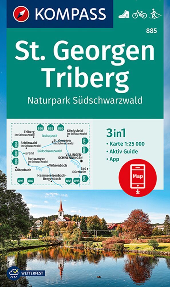 KOMPASS Wanderkarte 885 St. Georgen, Triberg, Naturpark Südschwarzwald 1:25.000 main product photo