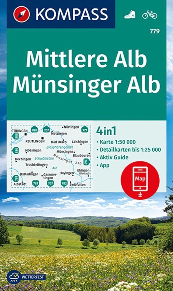 KOMPASS Wanderkarte 779 Mittlere Alb, Münsinger Alb 1:50.000 main product photo