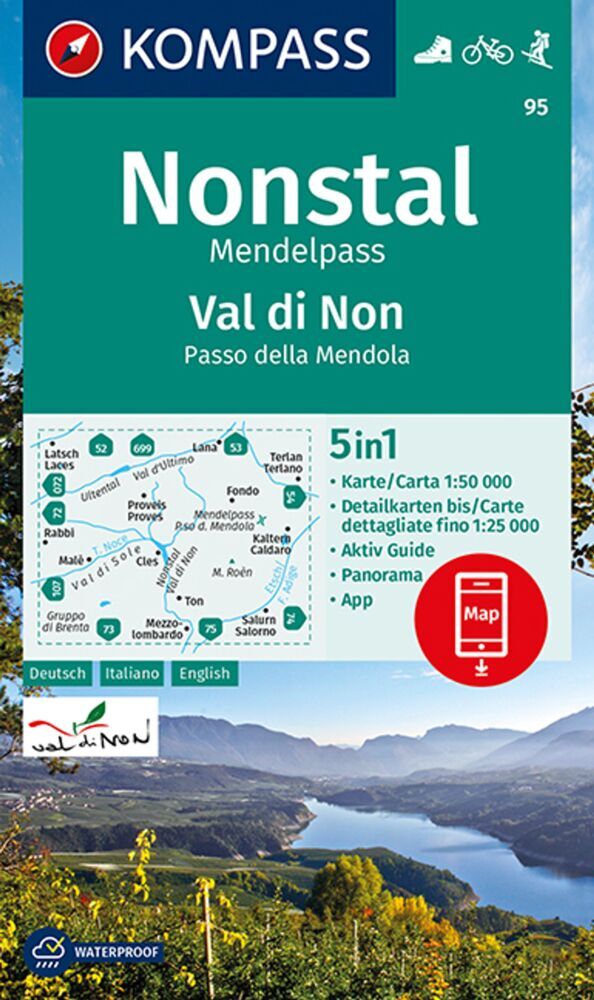 KOMPASS Wanderkarte 95 Nonstal, Mendelpass, Val di Non, Passo della Mendola 1:50.000 main product photo
