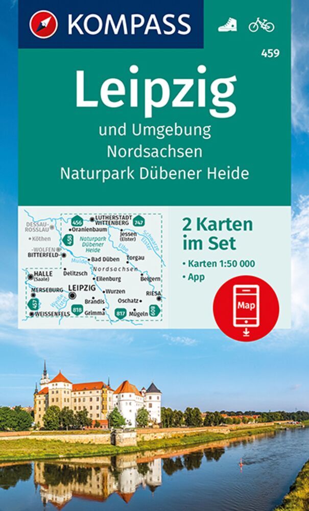 KOMPASS Wanderkarten-Set 459 Leipzig und Umgebung, Nordsachsen, Naturpark Dübener Heide (2 Karten) 1:50.000 main product photo