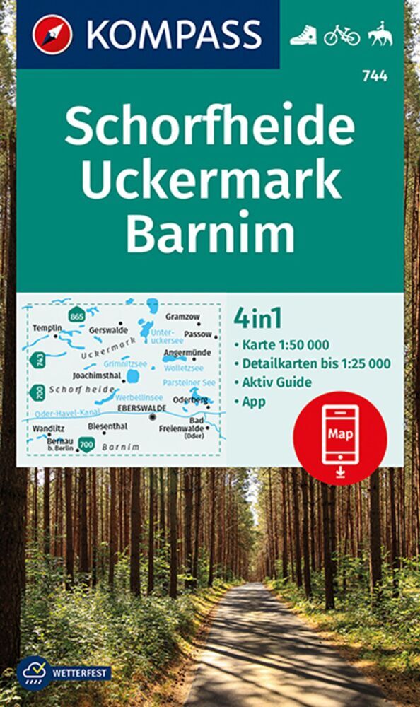 KOMPASS Wanderkarte 744 Schorfheide, Uckermark, Barnim 1:50.000 main product photo