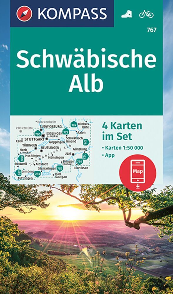 KOMPASS Wanderkarten-Set 767 Schwäbische Alb (4 Karten) 1:50.000 main product photo