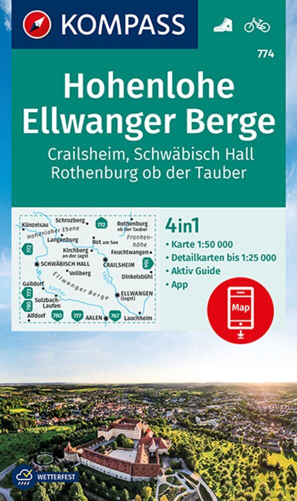 KOMPASS Wanderkarte 774 Hohenlohe, Ellwanger Berge, Crailsheim, Schwäbisch Hall, Rothenburg ob der Tauber 1:50.000 main product photo