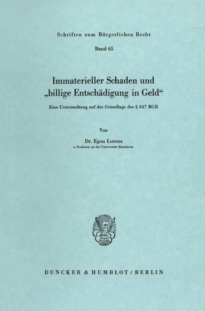 Immaterieller Schaden und »billige Entschädigung in Geld«. main product photo