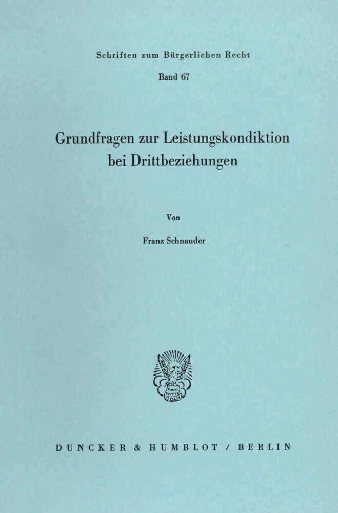 Grundfragen zur Leistungskondiktion bei Drittbeziehungen. main product photo