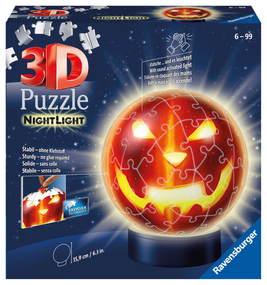 Ravensburger 3D Puzzle Kürbiskopf Nachtlicht 11253 - Puzzle-Ball - 72 Teile - für Halloween Fans ab 6 Jahren main product photo