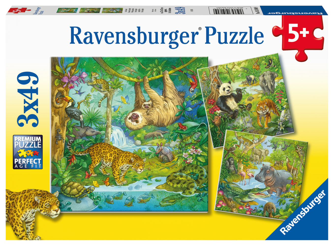 Ravensburger Kinderpuzzle - 05180 Im Urwald - Puzzle für Kinder ab 5 Jahren, mit 3x49 Teilen main product photo