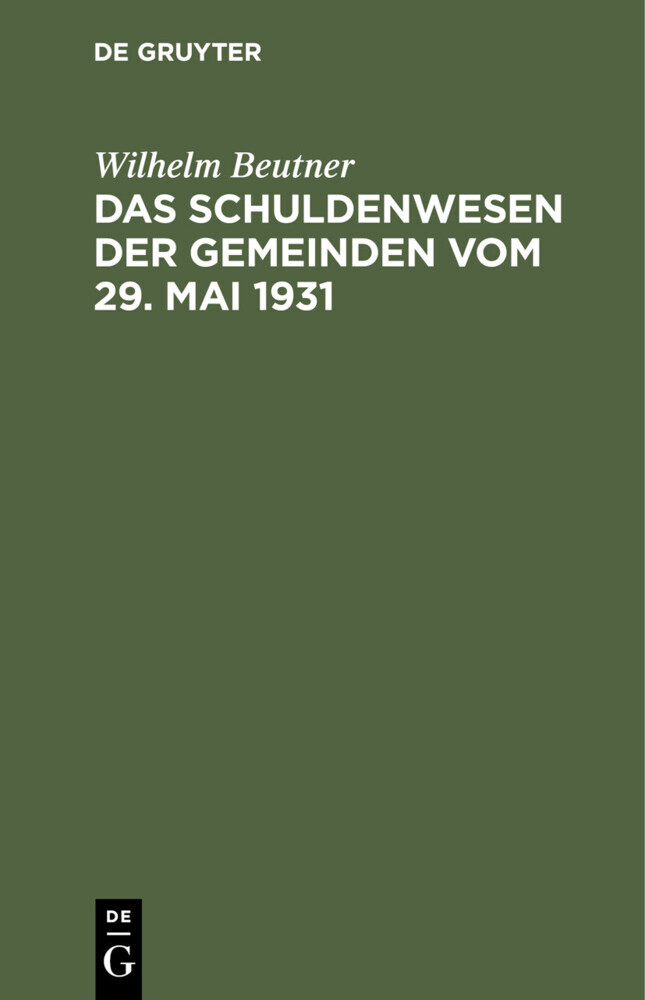 Das Schuldenwesen der Gemeinden vom 29. Mai 1931 main product photo