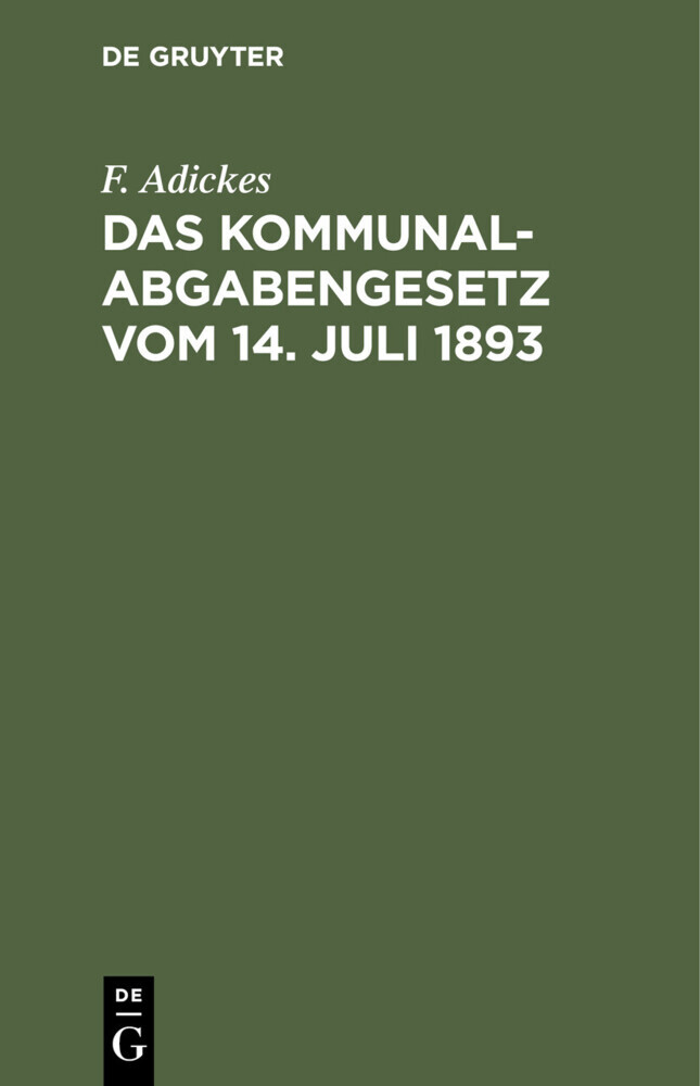 Das Kommunalabgabengesetz vom 14. Juli 1893 main product photo