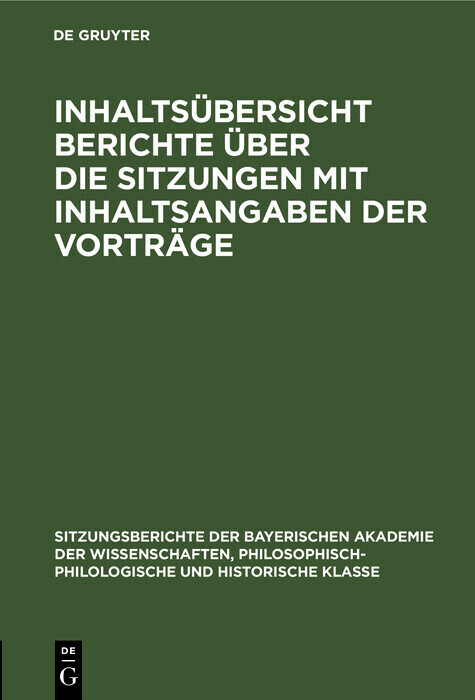 Inhaltsübersicht Berichte über die Sitzungen mit Inhaltsangaben der Vorträge main product photo