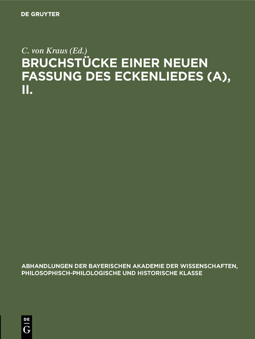 Bruchstücke einer neuen Fassung des Eckenliedes (A), II. main product photo