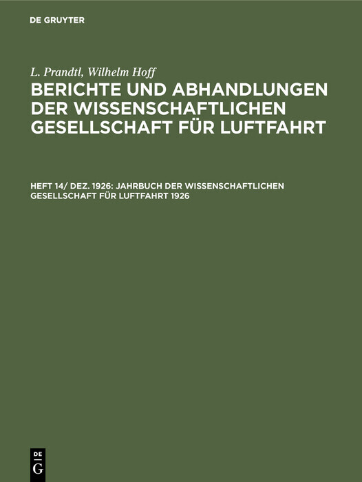 Jahrbuch der Wissenschaftlichen Gesellschaft für Luftfahrt 1926 main product photo