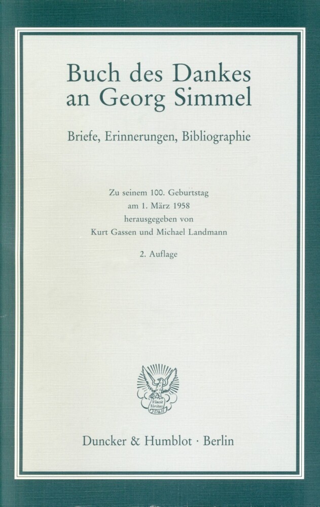Buch des Dankes an Georg Simmel. main product photo