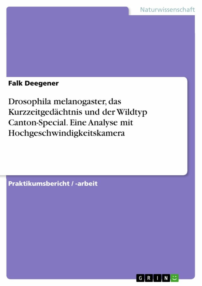 Drosophila melanogaster, das Kurzzeitgedächtnis und der Wildtyp Canton-Special. Eine Analyse mit Hochgeschwindigkeitskamera main product photo