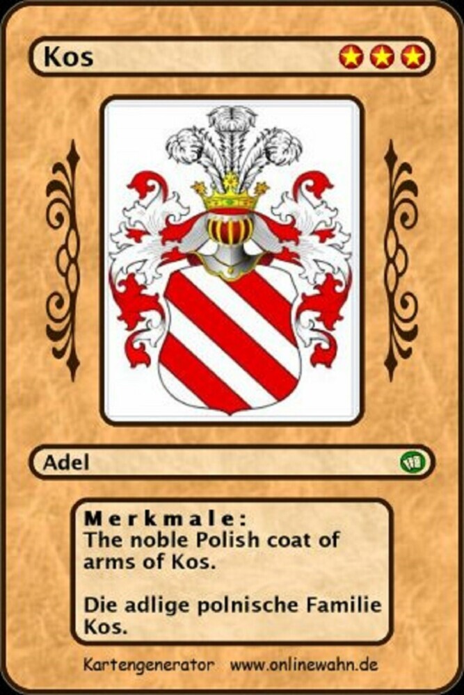 The noble Polish coat of arms of Kos. Die adlige polnische Familie Kos. main product photo