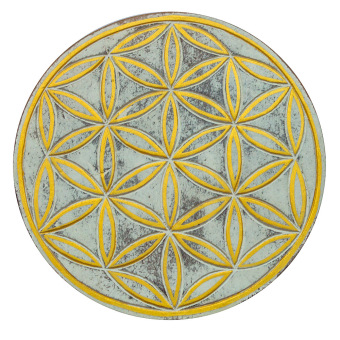 Wandornament "Saat des Lebens" MDF whitewashed/gold bemalt, 20 cm