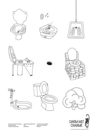 5er Set Plakat, "Darm mit Charme", Toiletten aller Welt