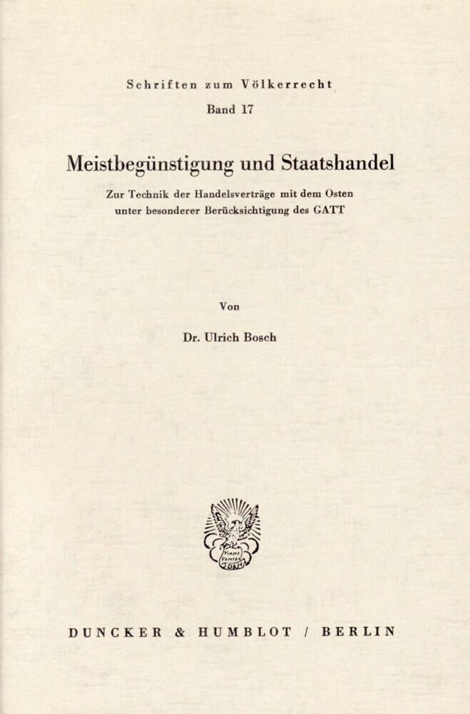 Meistbegünstigung und Staatshandel. main product photo