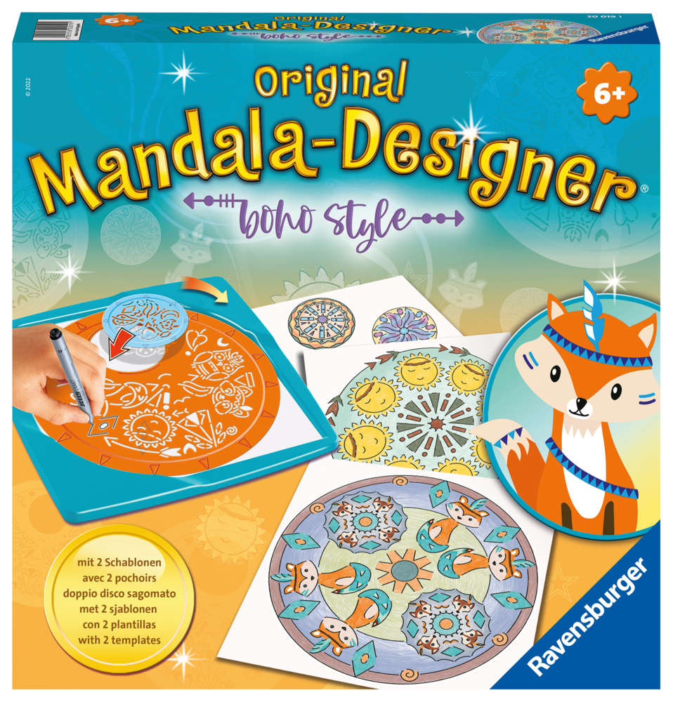 Ravensburger Midi Mandala Designer Boho Style 20019, Zeichnen lernen für Kinder ab 6 Jahren, Zeichen-Set mit Mandala-Schablonen für farbenfrohe Mandalas main product photo
