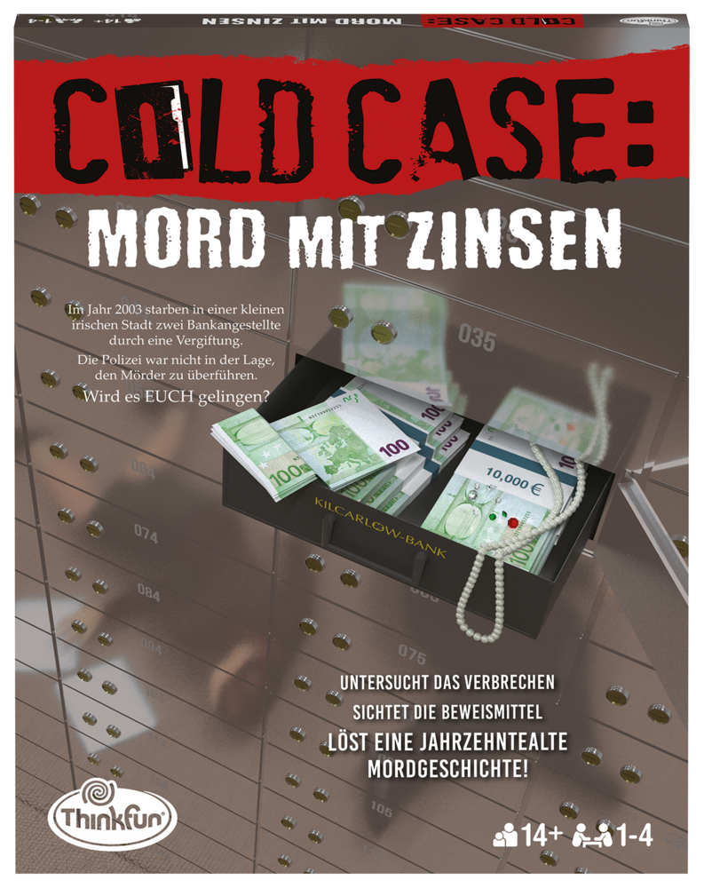 ThinkFun - 76486 - Cold Case: Mord mit Zinsen. Der Krimi im eigenen Heim. Wer findet den Mörder? Ein Rätsel-Spiel für Einen oder in der Gruppe ab 14 Jahren main product photo