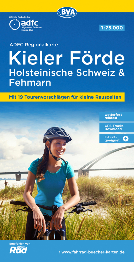 ADFC-Regionalkarte Kieler Förde Holsteinische Schweiz & Fehmarn, 1:75.000, mit Tagestourenvorschlägen, reiß- und wetterfest, E-Bike-geeignet, GPS-Tracks Download main product photo