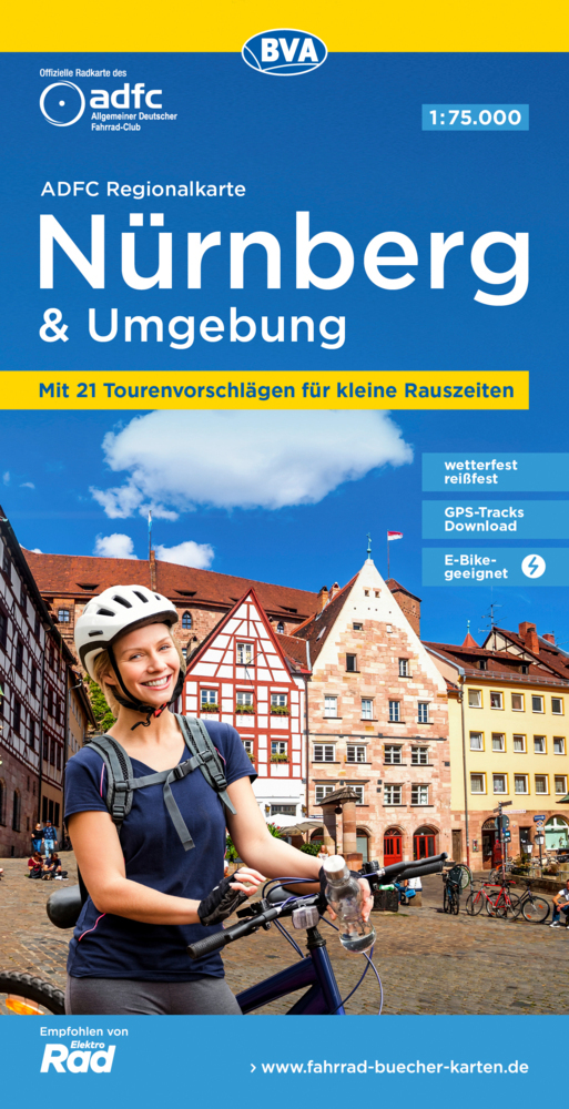 ADFC Regionalkarte Nürnberg & Umgebung mit Tourenvorschlägen, 1:75.000, reiß- und wetterfest, GPS-Tracks Download, E-Bike geeignet main product photo