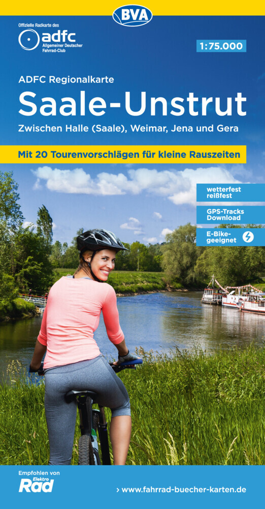 ADFC-Regionalkarte Saale-Unstrut, 1:75.000, mit Tagestourenvorschlägen, reiß- und wetterfest, E-Bike-geeignet, GPS-Tracks Download main product photo