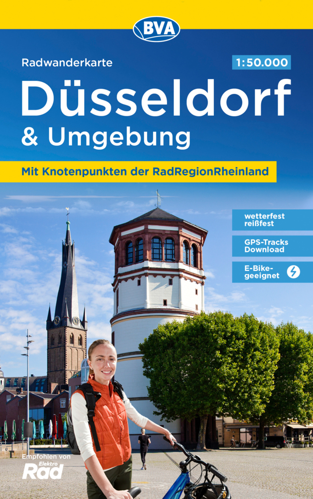 Radwanderkarte BVA Düsseldorf & Umgebung, mit Knotenpunkten der RadRegionRheinland, 1:50.000, reiß- und wetterfest, GPS-Tracks Download, E-Bike geeignet main product photo