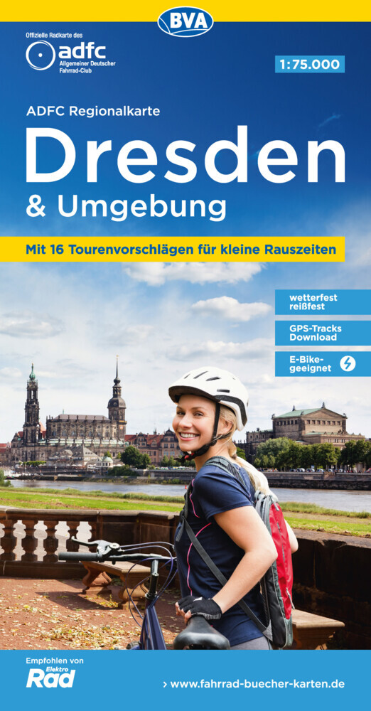 ADFC-Regionalkarte Dresden & Umgebung, 1:75.000, mit Tagestourenvorschlägen, reiß- und wetterfest, E-Bike-geeignet, GPS-Tracks Download main product photo