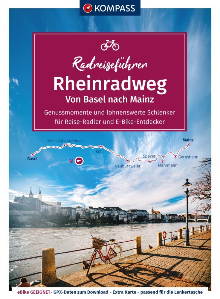 KOMPASS Radreiseführer Rheinradweg von Basel bis Mainz main product photo