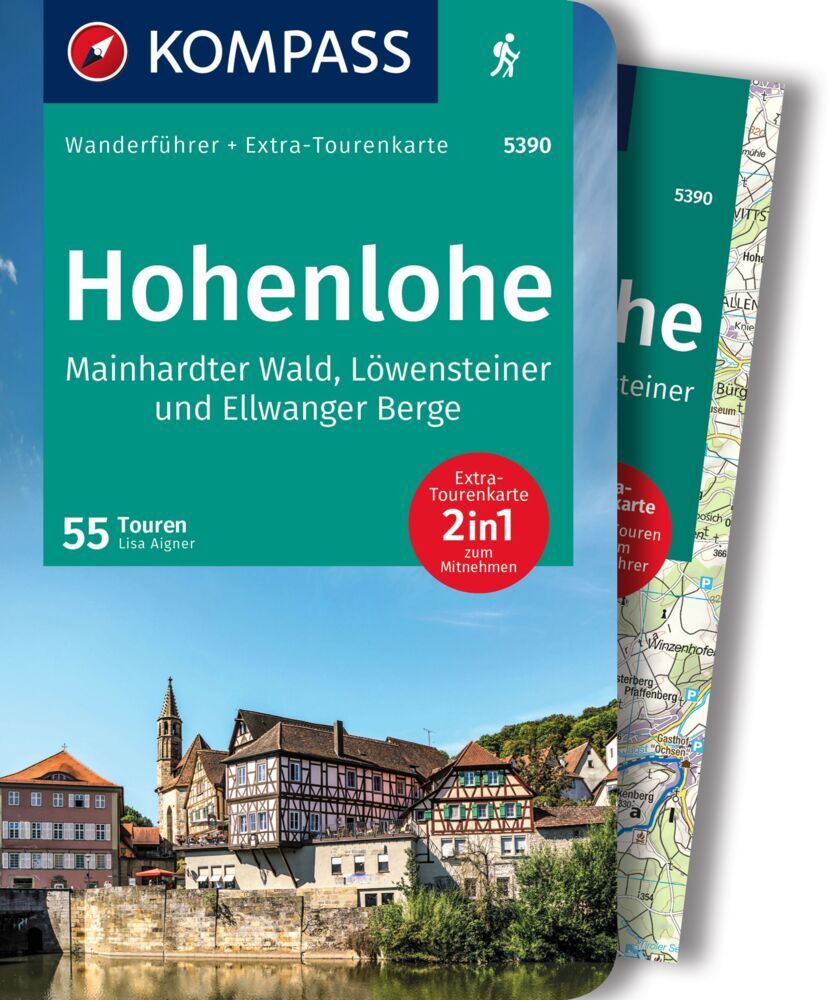 KOMPASS Wanderführer Hohenlohe, Mainhardter Wald, Löwensteiner und Ellwanger Berge, 55 Touren mit Extra-Tourenkarte main product photo