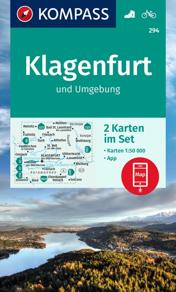 KOMPASS Wanderkarten-Set 294 Klagenfurt und Umgebung (2 Karten) 1:50.000 main product photo