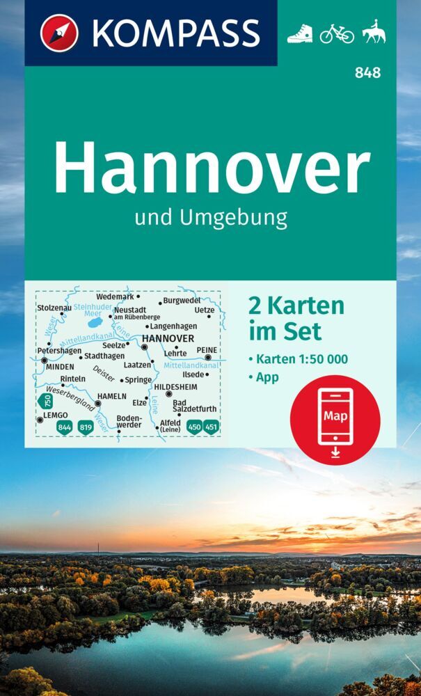 KOMPASS Wanderkarten-Set 848 Hannover und Umgebung (2 Karten) 1:50.000 main product photo