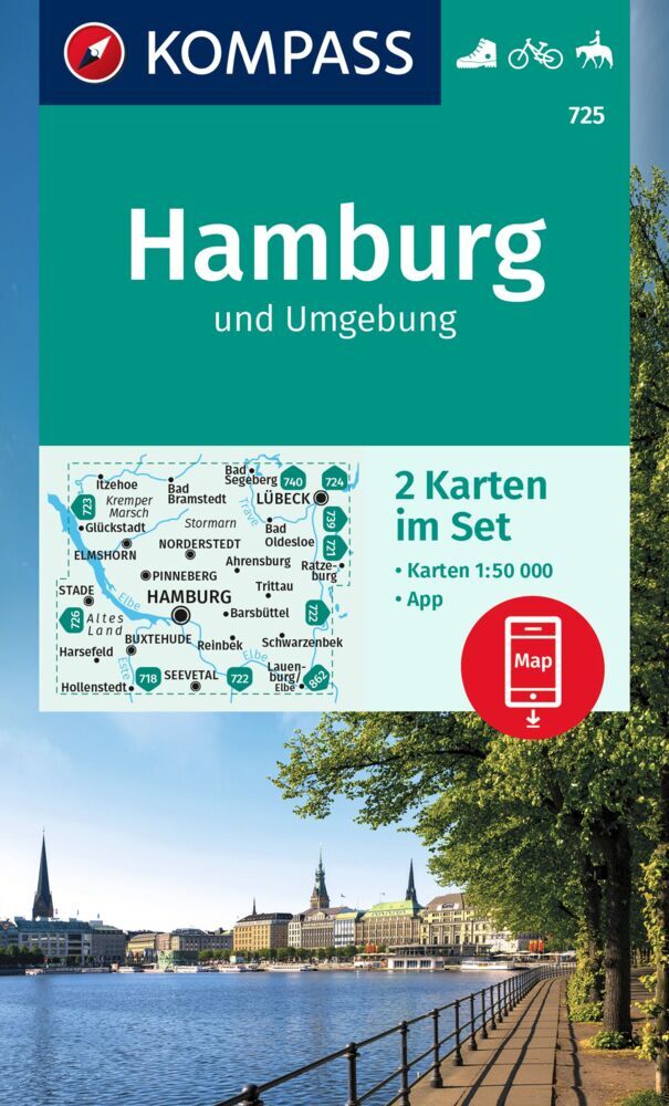 KOMPASS Wanderkarten-Set 725 Hamburg und Umgebung (2 Karten) 1:50.000 main product photo