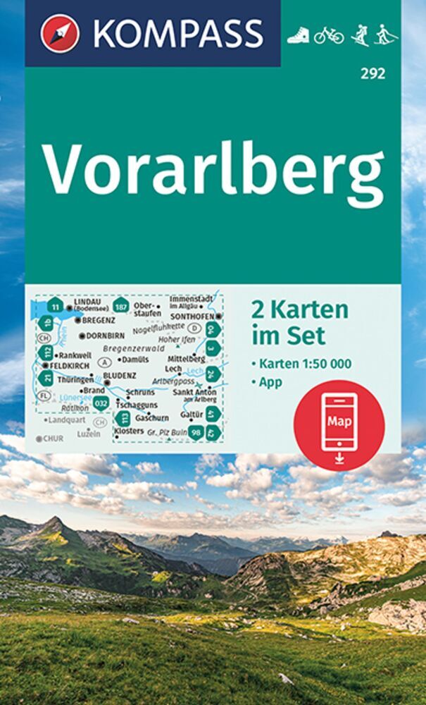 KOMPASS Wanderkarten-Set 292 Vorarlberg (2 Karten) 1:50.000 main product photo