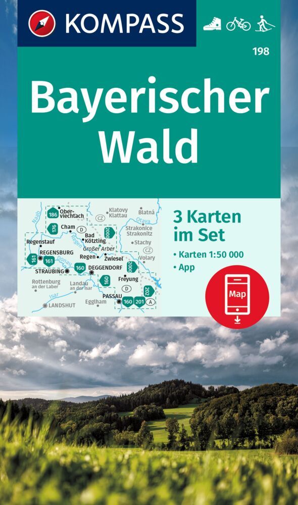 KOMPASS Wanderkarten-Set 198 Bayerischer Wald (3 Karten) 1:50.000 main product photo
