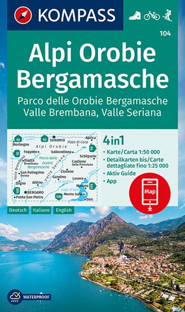 KOMPASS Wanderkarte 104 Alpi Orobie Bergamasche 1:50.000 main product photo