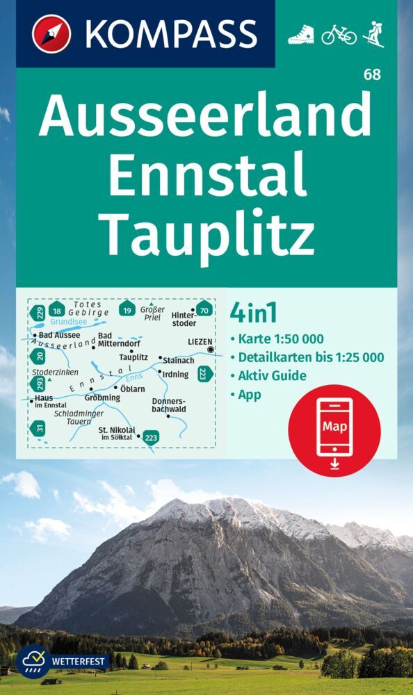 KOMPASS Wanderkarte 68 Ausseerland, Ennstal, Tauplitz 1:50.000 main product photo