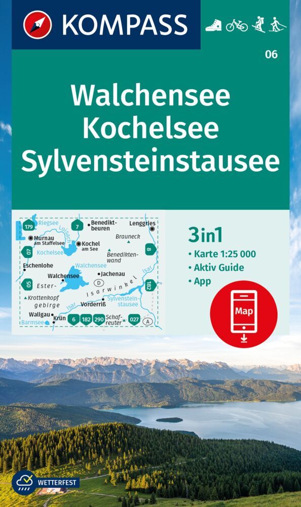 KOMPASS Wanderkarte 06 Walchensee, Kochelsee, Sylvensteinstausee 1:25.000 main product photo
