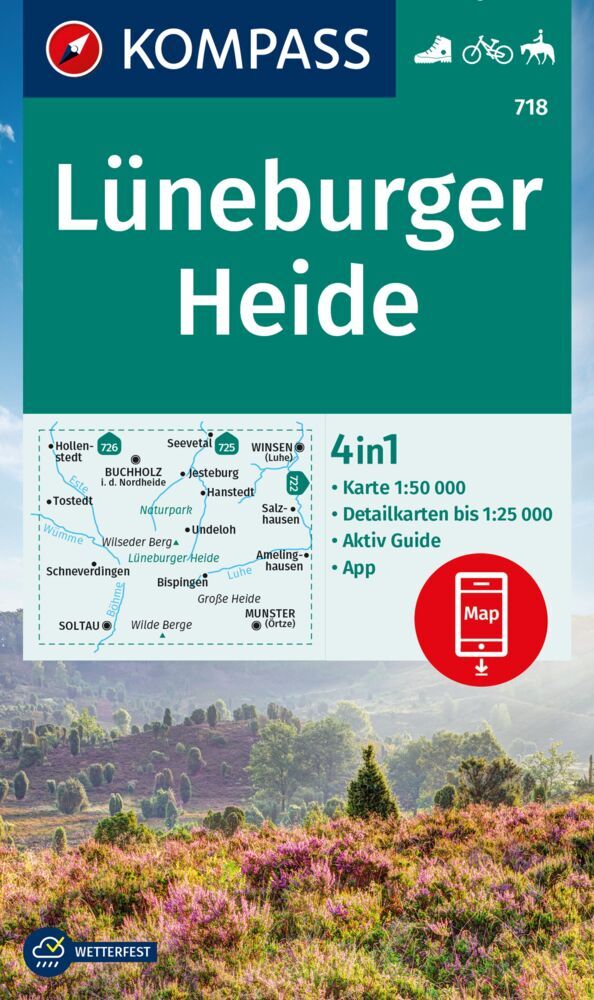 KOMPASS Wanderkarte 718 Lüneburger Heide 1:50.000 main product photo