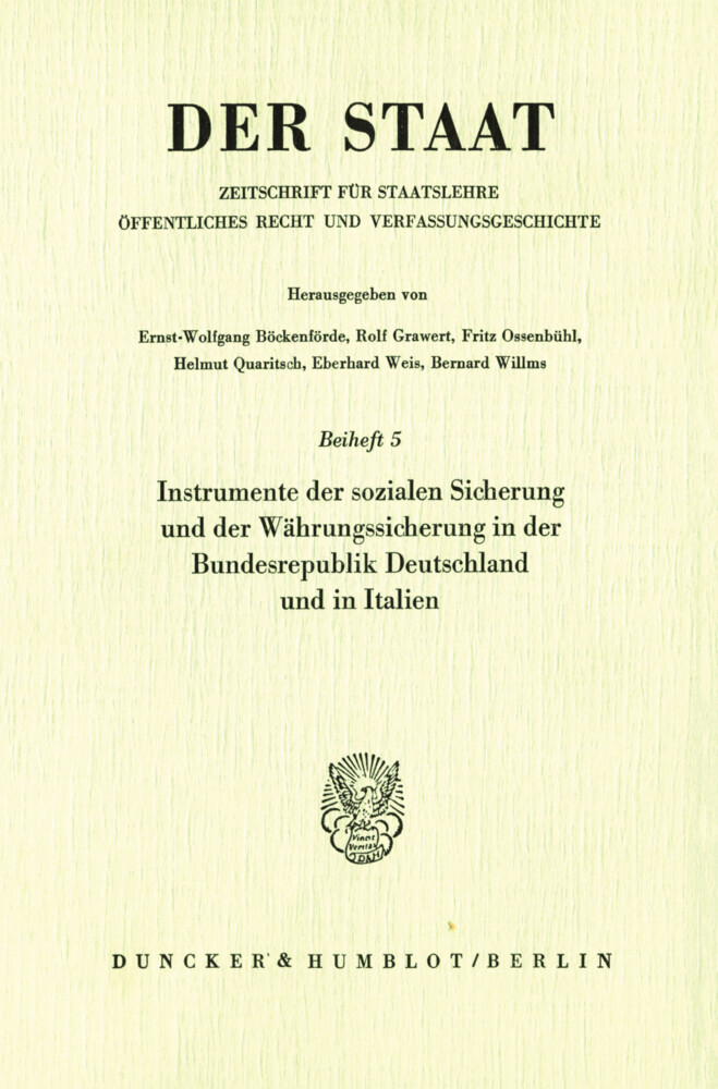 Instrumente der sozialen Sicherung und der Währungssicherung in der Bundesrepublik Deutschland und in Italien. main product photo