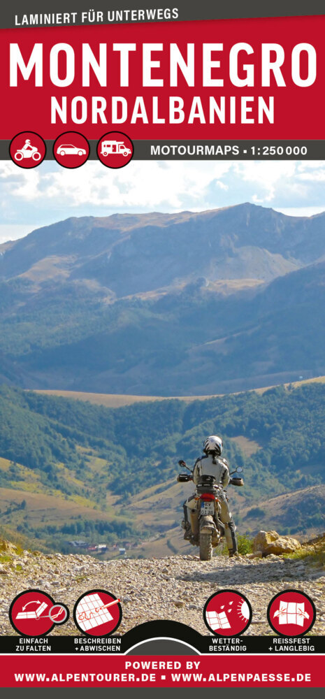 MoTourMaps Montenegro & Albanien Nord Auto- und Motorradkarte 1:250.000 main product photo
