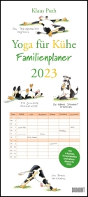 Yoga für Kühe Familienplaner 2023 - Wandkalender - Familien-Kalender mit 6 Spalten - Format 22 x 49,5 cm